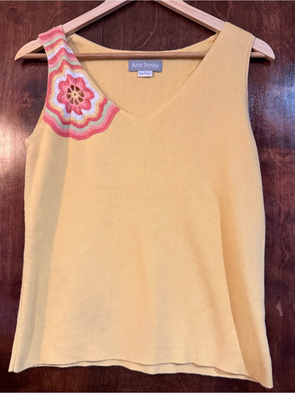 Ann Trinity Vintage Y2K Yellow Crochet Floral Tank Top Women’s Large Boho